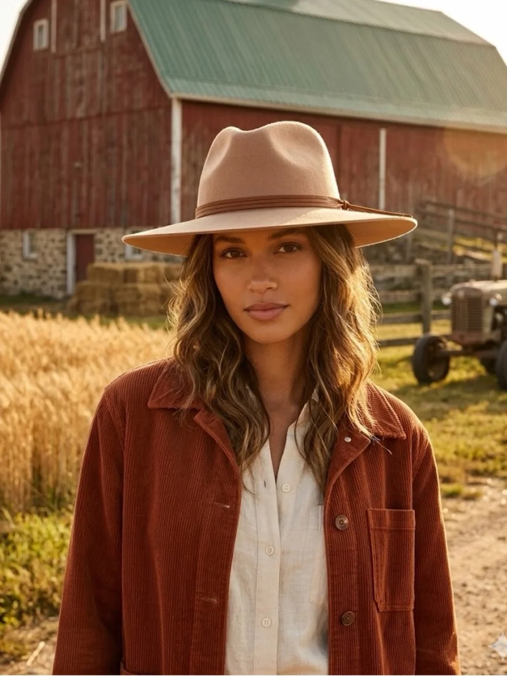 Patina The Aria Tan Wool Fedora Western‎ Hat Handcrafted Wide Brim S